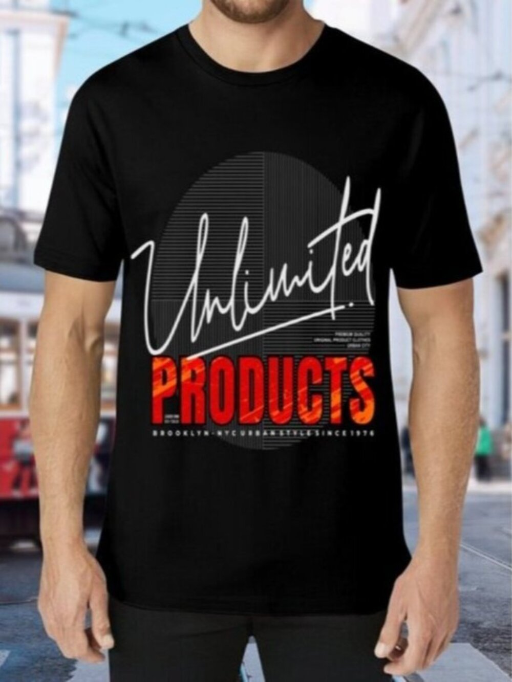 Black Graphic T-Shirt with Red Text